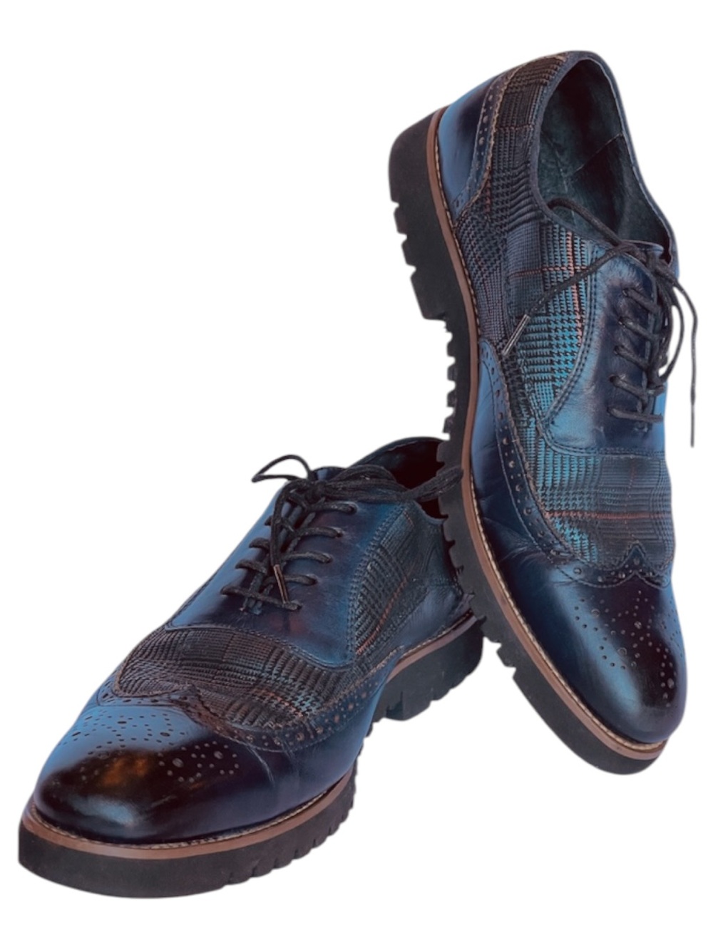 Stacy Adams Men’s Navy Blue Plaid Wingtip Oxford Lace Up Dress Shoes SZ 8.5